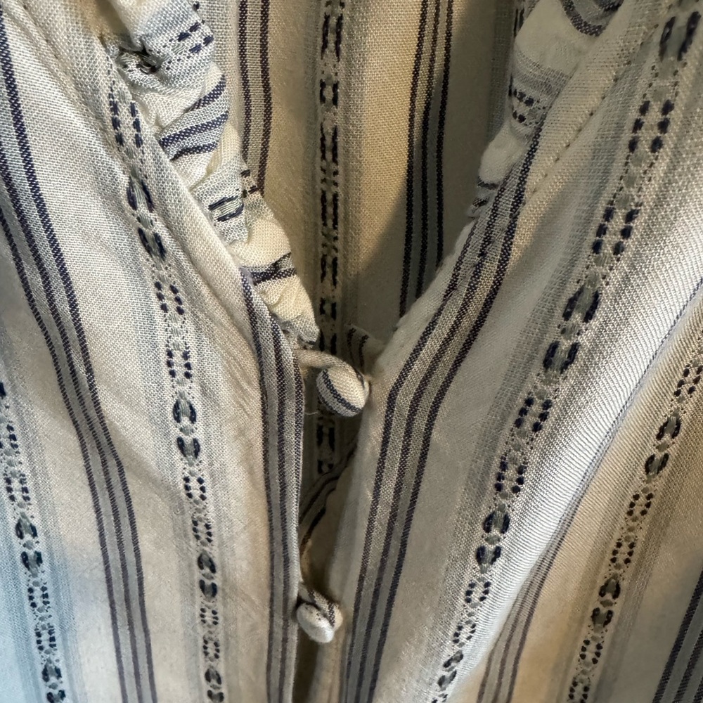 PAIGE White and Light Blue Striped Button-Front Blouse - Picture 4 of 9